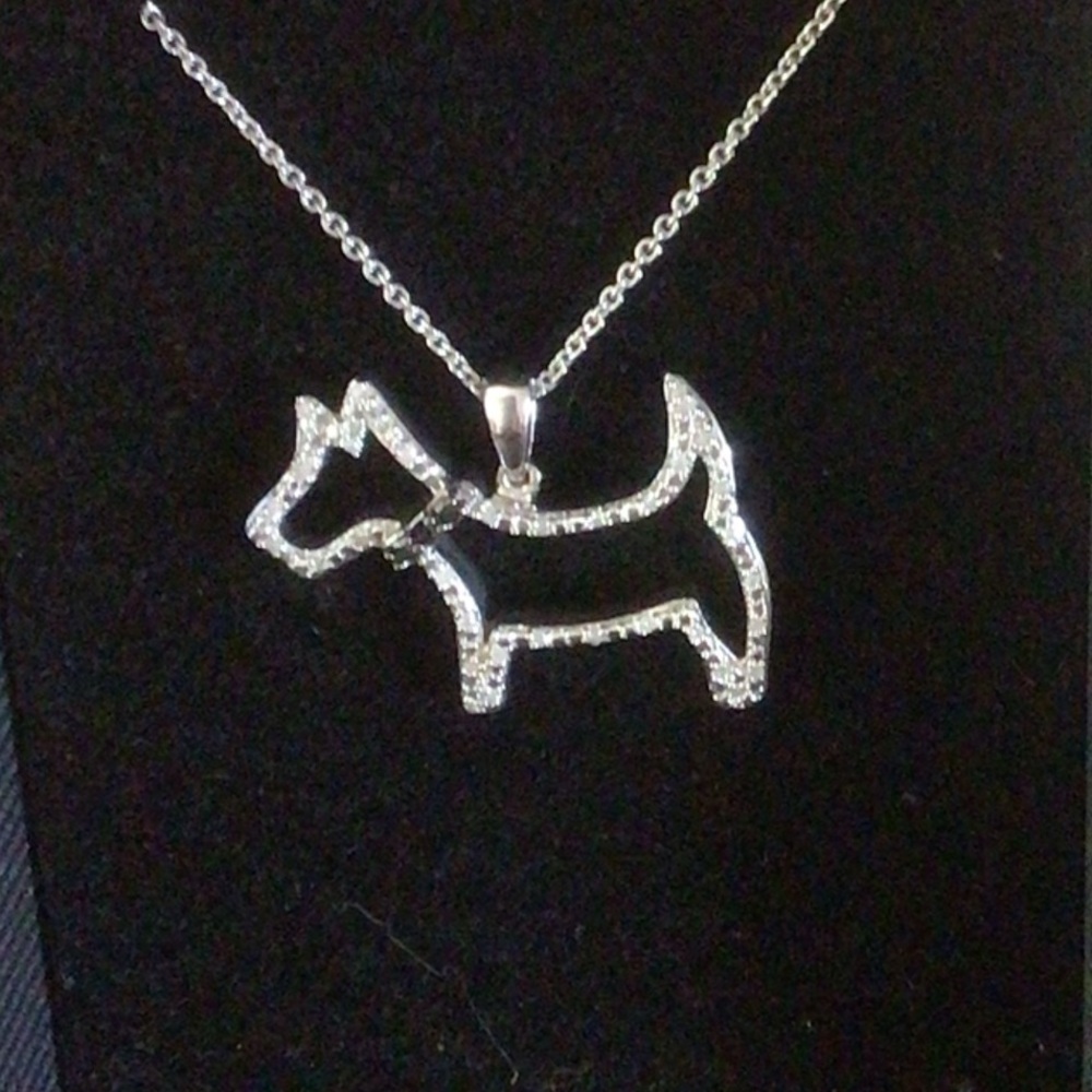 Sterling Silver Dog White & Black Diamond Necklace